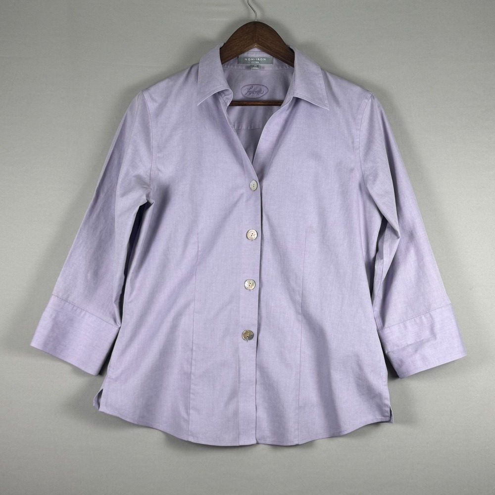 Foxcroft Non-Iron Fitted Blouse Women 8 Purple New Without Tags 3/4 Sleeve